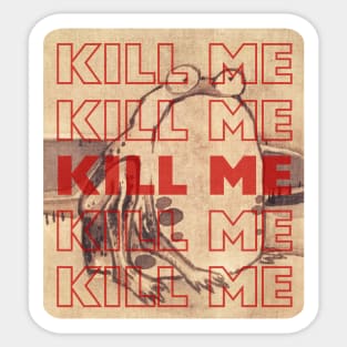 Red Letters Kill Me Japanese Woodblock Print Grumpy Frog - Edgy Humor Sticker